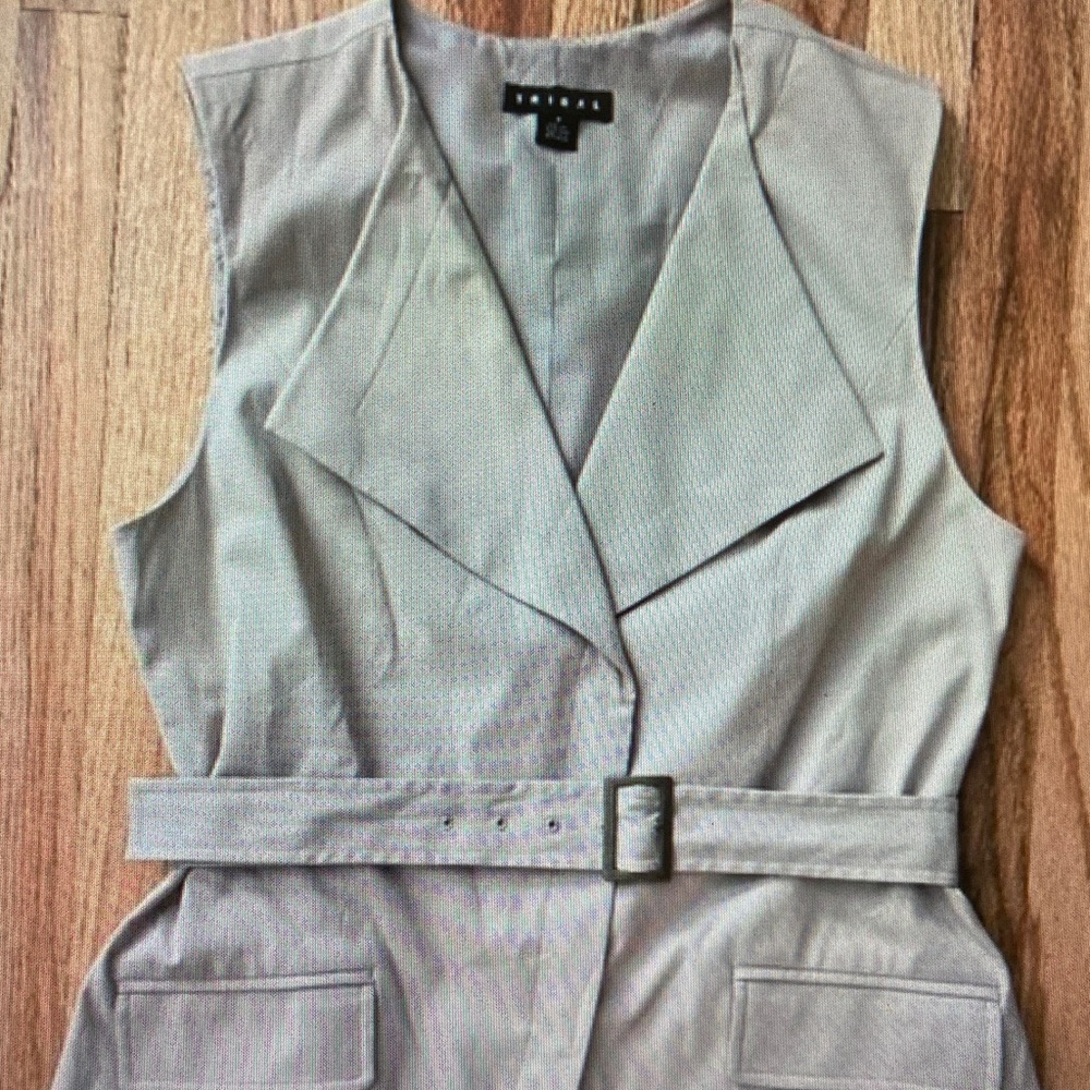 Tribal Sleeveless Belted Vest in Light Taupe